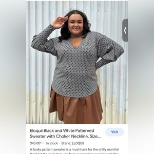 Cute sweater with black and white pattern NWOT